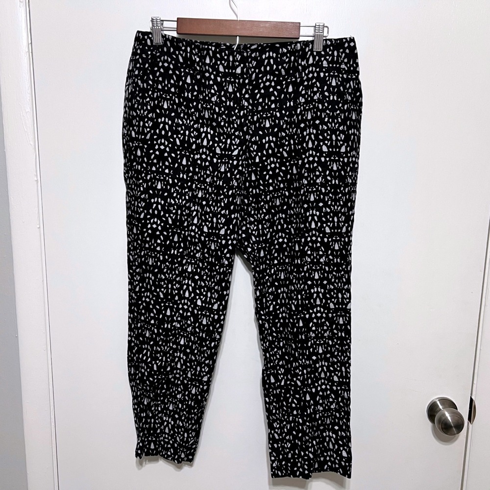 Ann Taylor LOFT Womens Marisa‎ Linen Ankle Pants Size 10 Black White Abstract